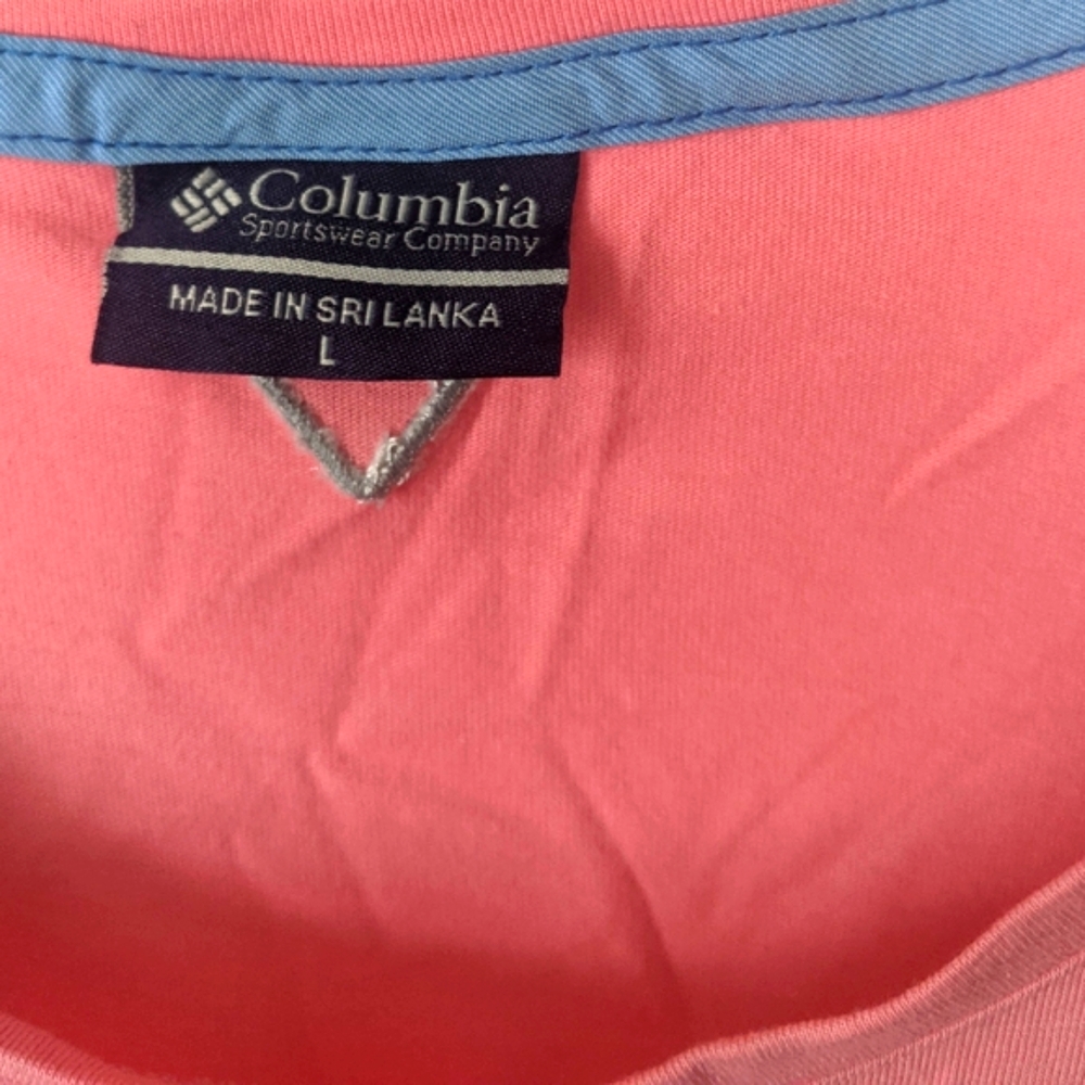 Columbia PFG Women's Peachy-Pink Tee With Blue & White Gingham Pocket Size L - Picture 4 of 9